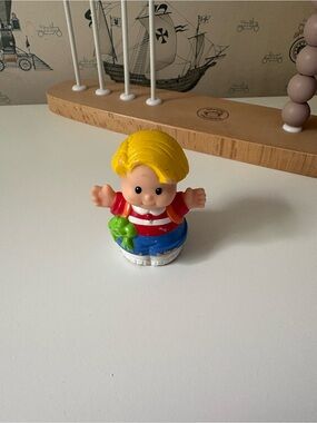 Vintage 1997 Little People Eddie Yellow Hair, Red & Blue Outfit with Green Frog